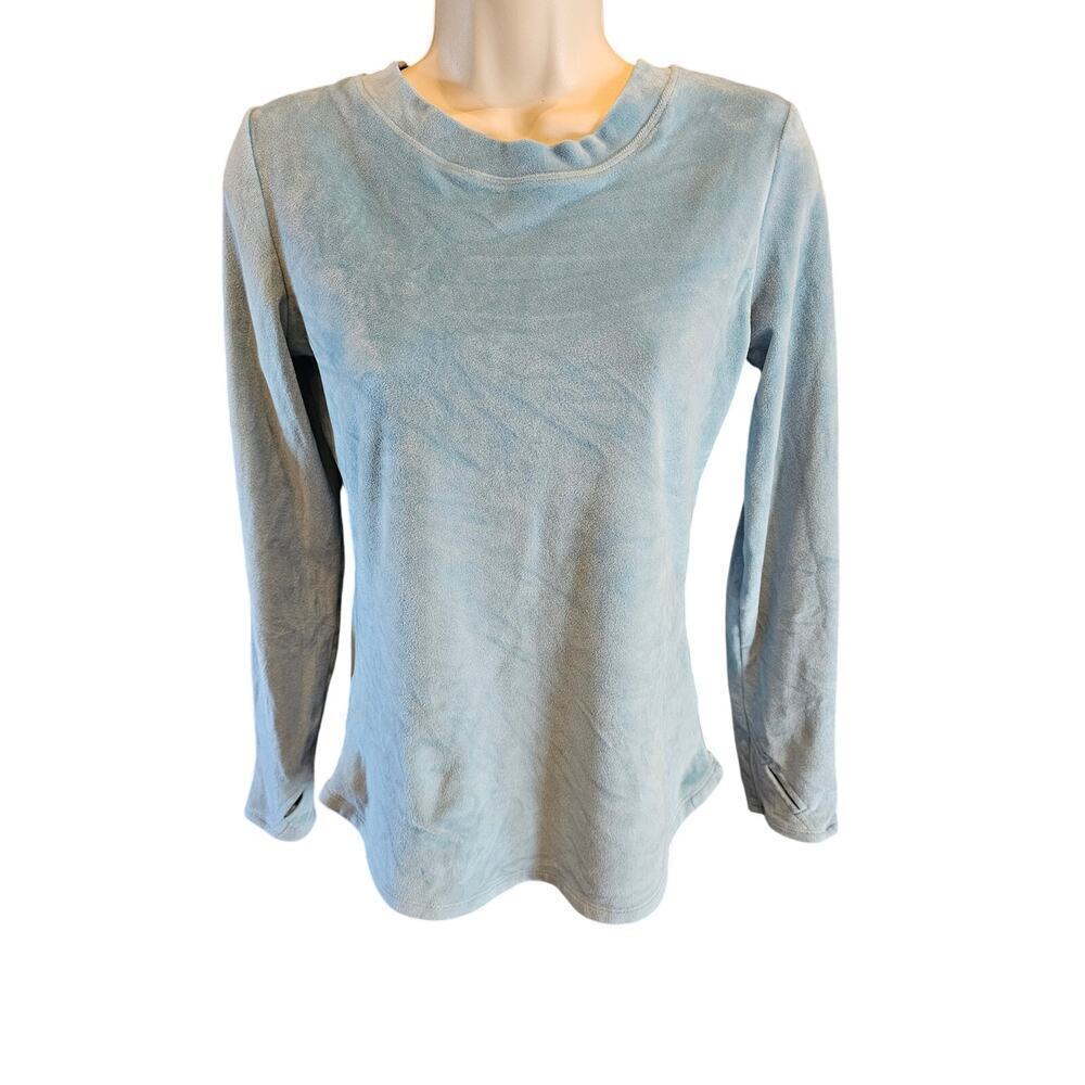 Cuddl Duds small S light blue velour sweater with thumb holes warm EUC winter ^